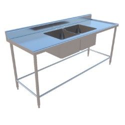 FREGADERO CON DOS TARJAS CENTRALES DE 2.00X070X0.90 MTS MOD. F200-2TC