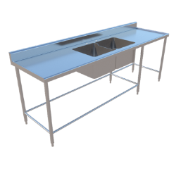 FREGADERO CON DOS TARJAS CENTRALES DE 2.50X070X0.90 MTS MOD. F250-2TC